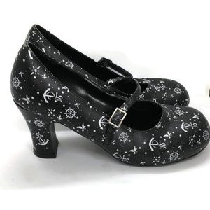 Tuk Womens Black Nautical Heels/Shoes Sz 11